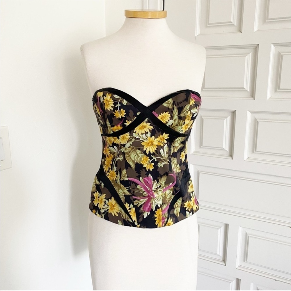 Karen Millen England Floral Bustier Strapless Top Size 8
